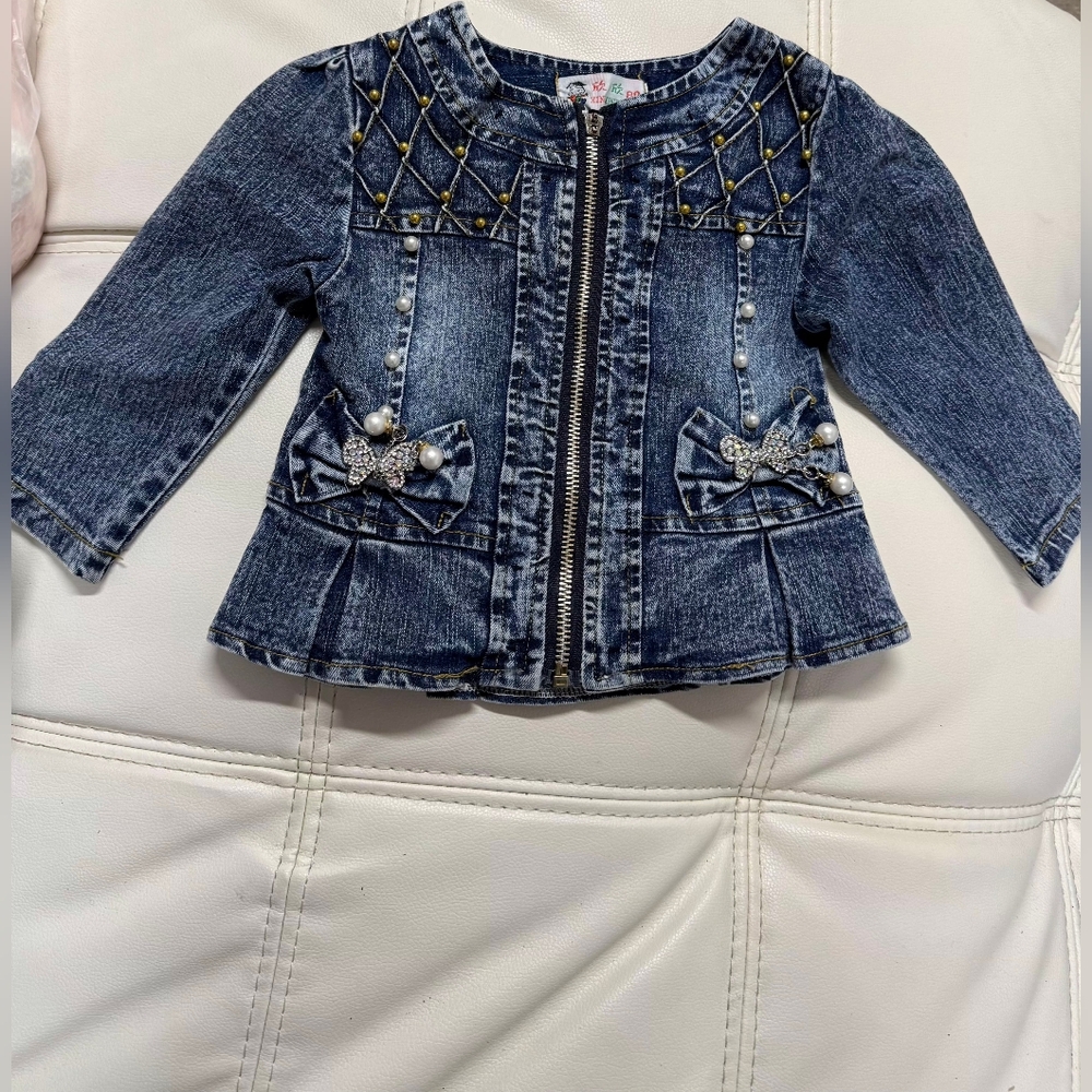 Denim Kids Jacket with Bow Accents